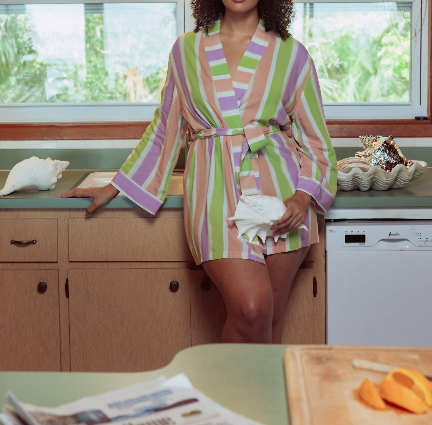 Kilo Brava Short Robe With Pockets in painted stripe - women's intimate - detail view