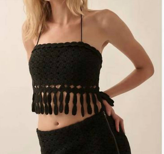 Promesa - Crotchet Knit Fringe Tube Halter Top