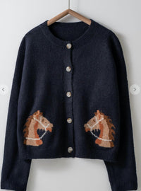 trend:notes Horse Relaxed Cardigan in blue - women's cardigan - alternate view