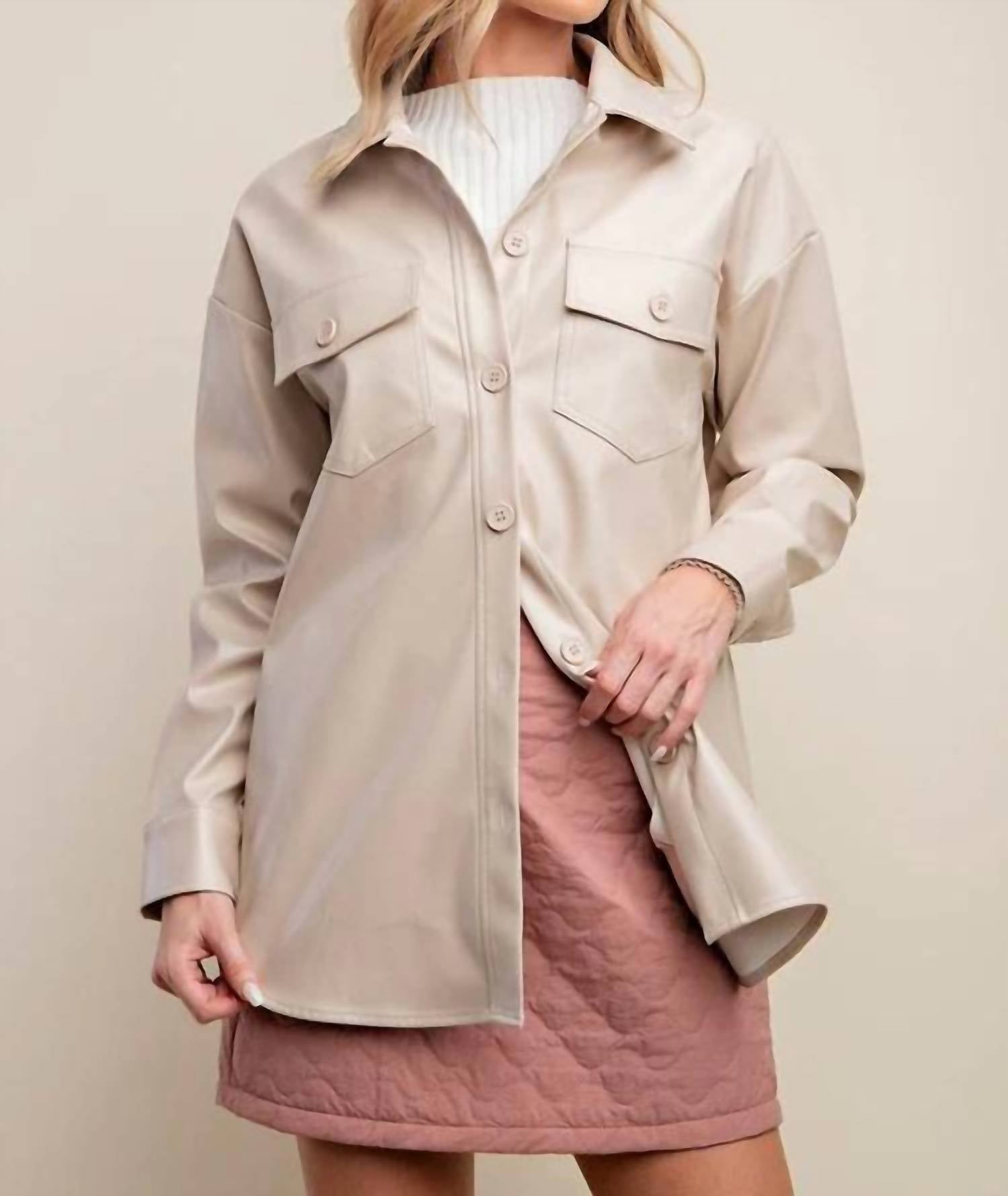 Edit By Nine - Faux Leather Oversized Button Down Shacket
