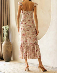 STORIA Floral Ruffle Strap Midi Dress in beige - women's dress - view 4