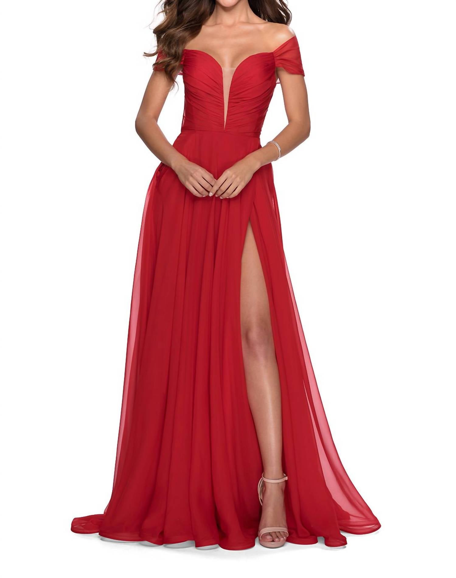 La Femme - Floor Length Chiffon Prom Gown