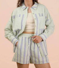 VERY J Stripe Woven Shirt And Shorts Set - Plus in blue sage - men's item - view 4