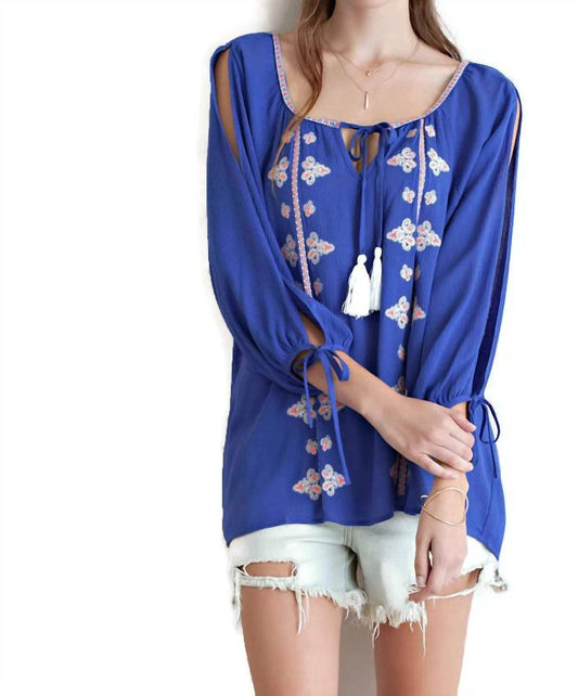 Entro - Embroidered Tassel Tie Top