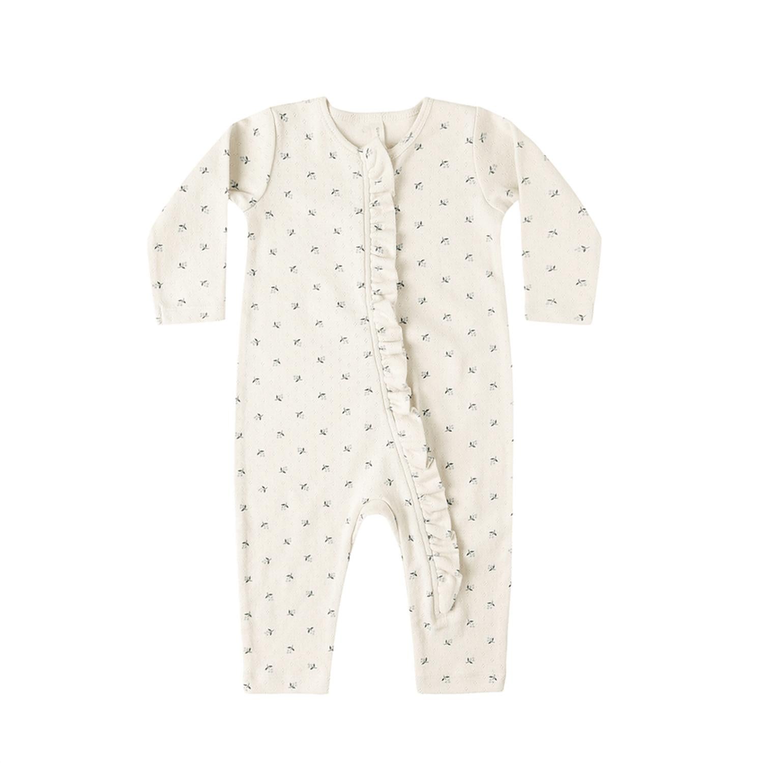 Quincy Mae Pointelle Ruffle Jumpsuit in blue ditsy - kids' item - detail view