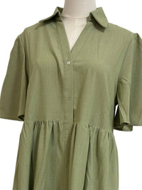 In February - Women's Flutter Sleeve Button Down Shirt Midi Dress