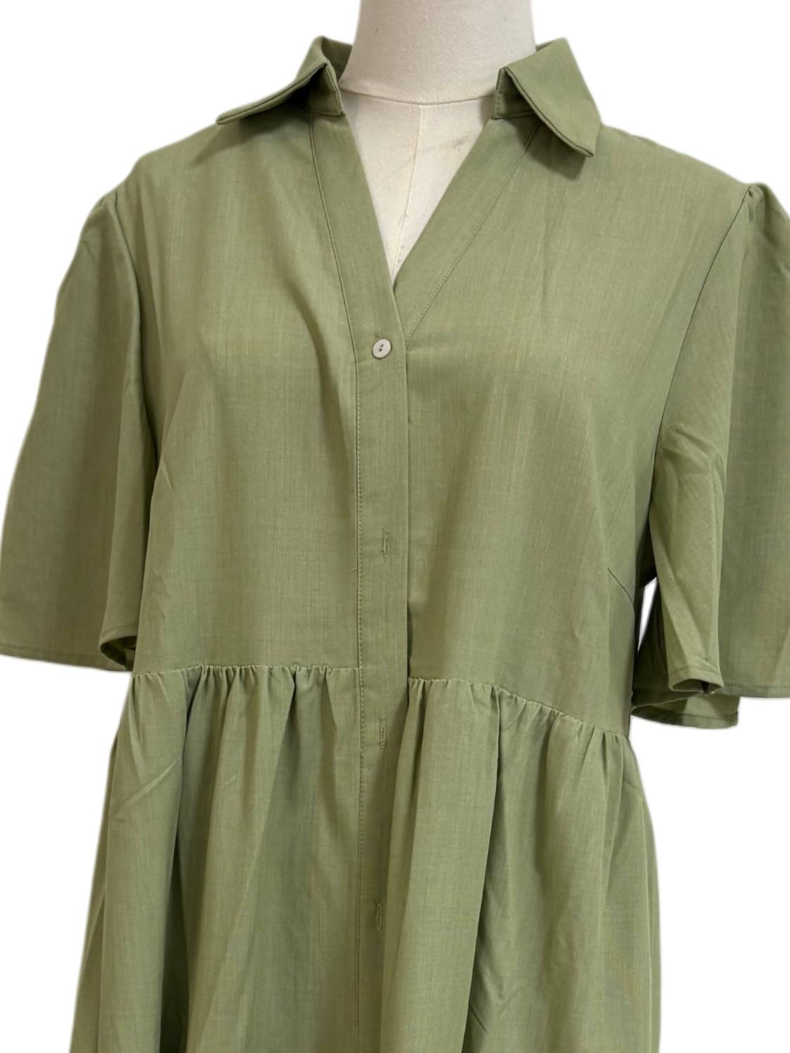 In February - Women's Flutter Sleeve Button Down Shirt Midi Dress
