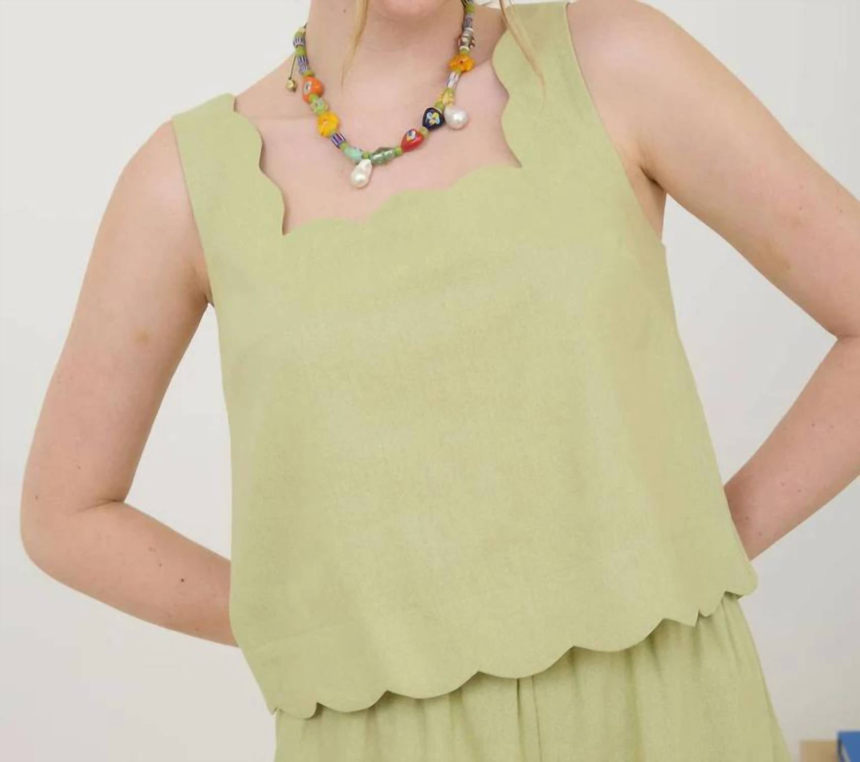 Blu Pepper - Stephanie Scallop Trim Woven Tank And Short Set