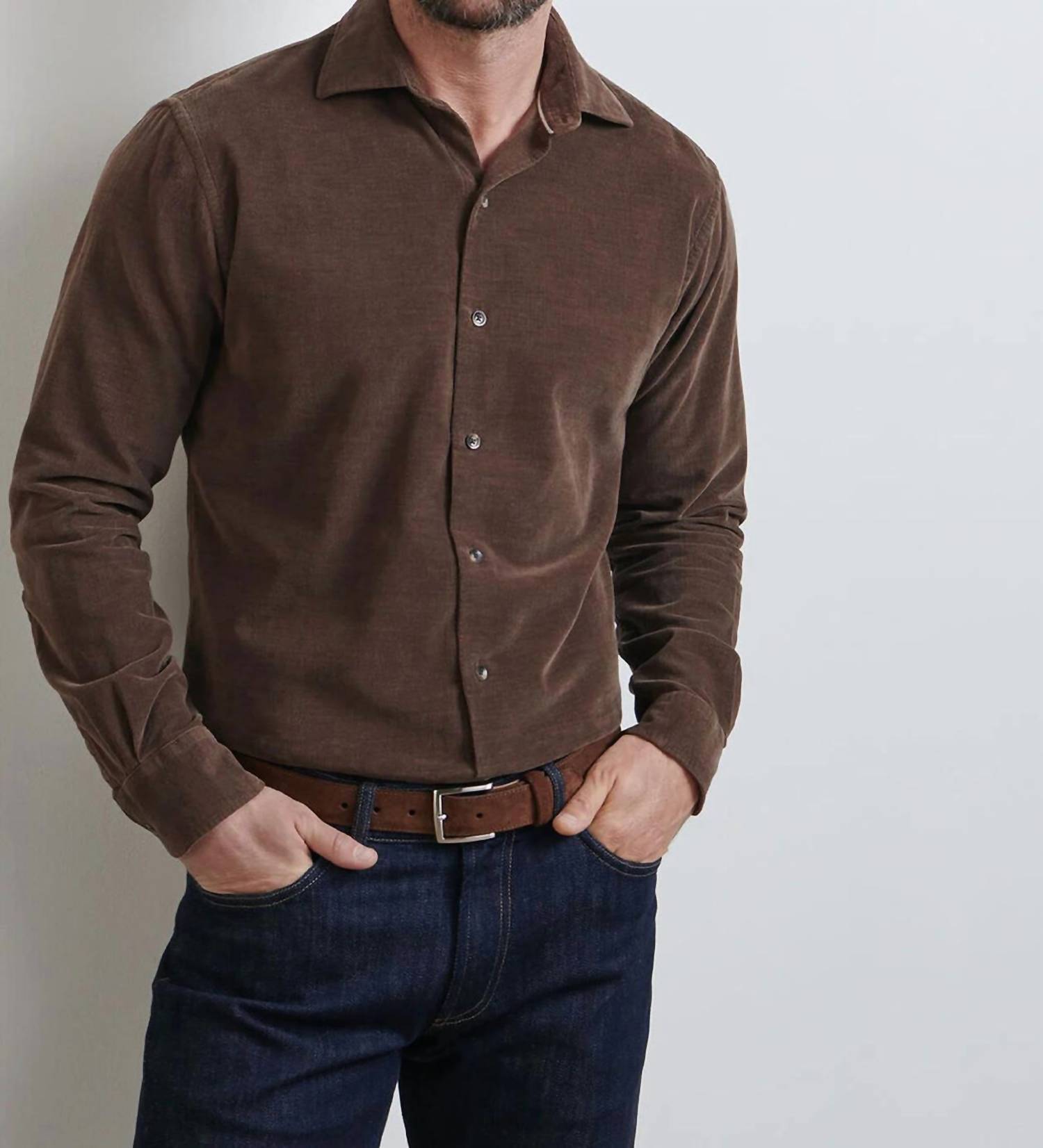 PETER MILLAR Aspen Cashmere Corduroy Shirt in french press - men's shirt