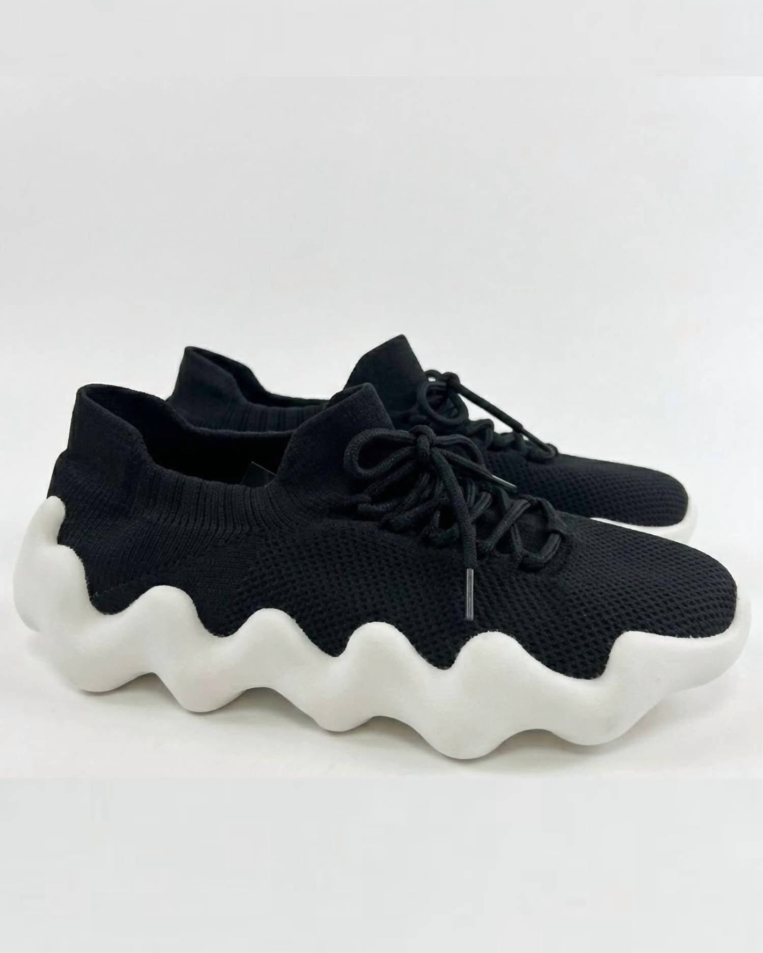 BERNIE MEV Women's Davin Mesh Wavy Sneakers in black - women's sneaker - detail view