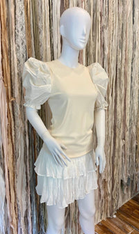 Ces Femme Women's Puff Sleeve Ribbed Knit Shirt in ivory - women's blouse - alternate view