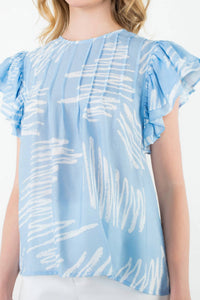 THML Flutter Sleeve Print Top in blue 1 - women's blouse - view 5