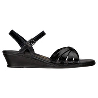 SAS Women's Strippy Quarter Strap Wedge Sandal in black - women's sandal - detail view