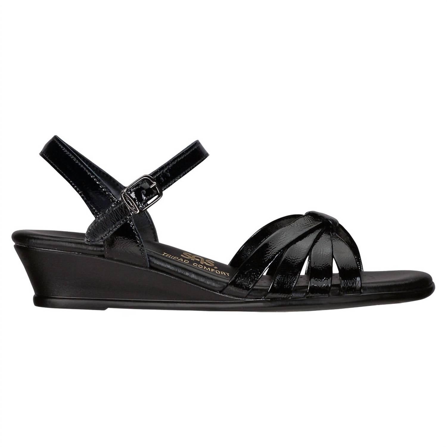 SAS Women's Strippy Quarter Strap Wedge Sandal in black - women's sandal - detail view