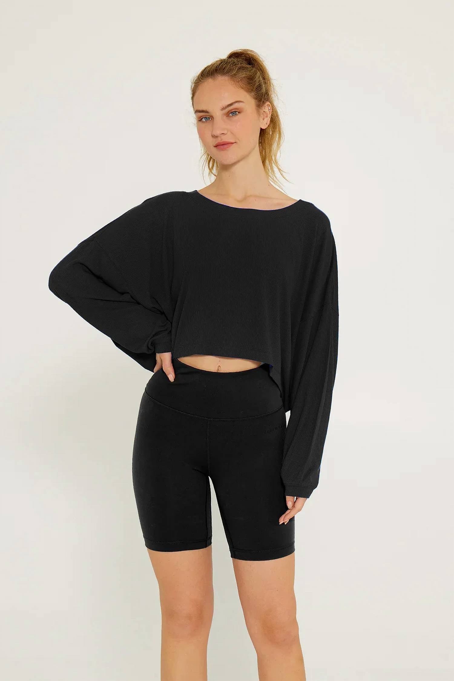 Cream Yoga - Alexa Oversized Sleeve Crop Top