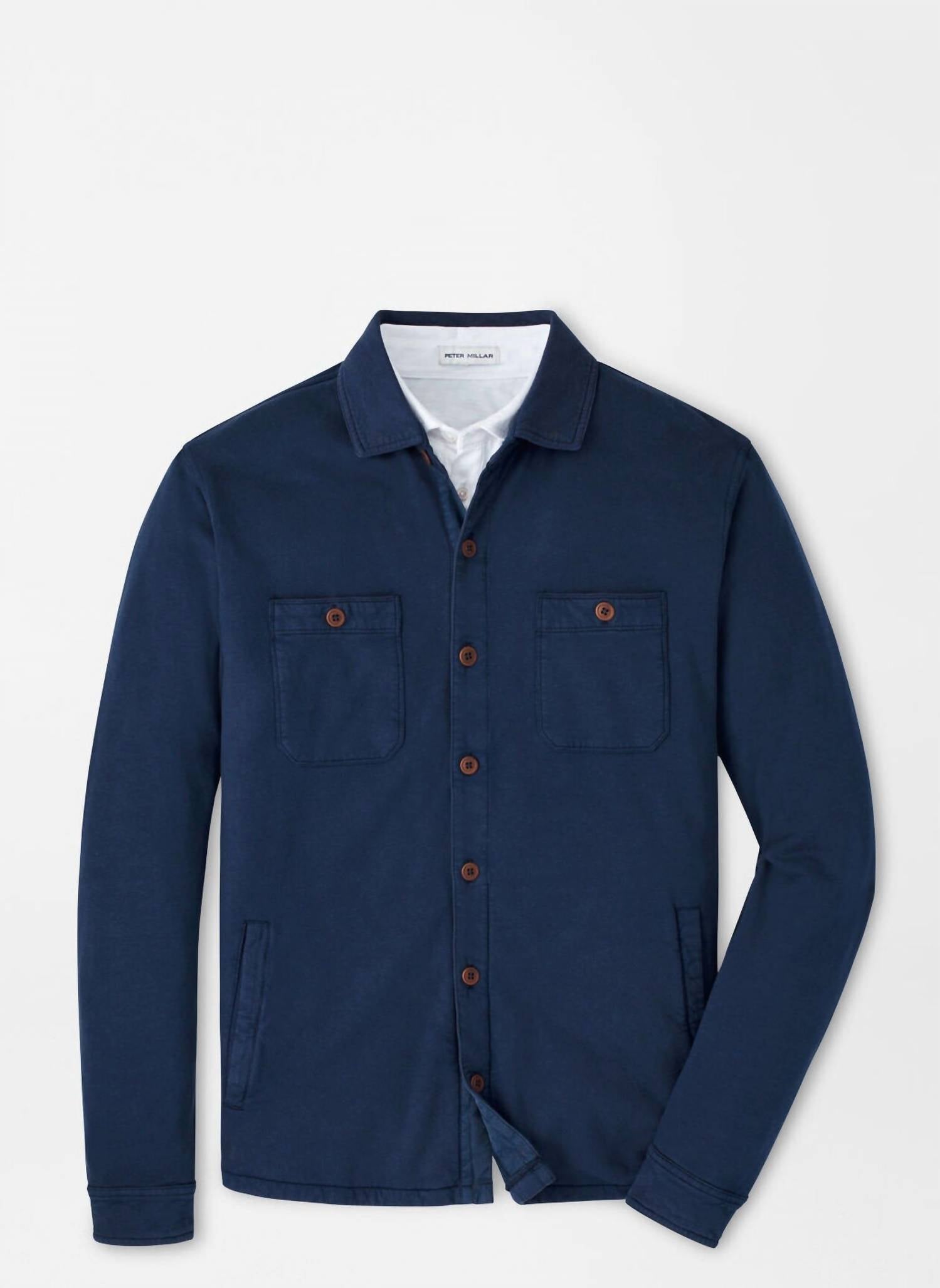 PETER MILLAR Lava Wash Fleece Knit Shirt Jacket in navy - men's jacket - view 4