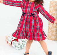 RuffleButts Kid's Tis The Season Ruffle Dress in red - kids' dress
