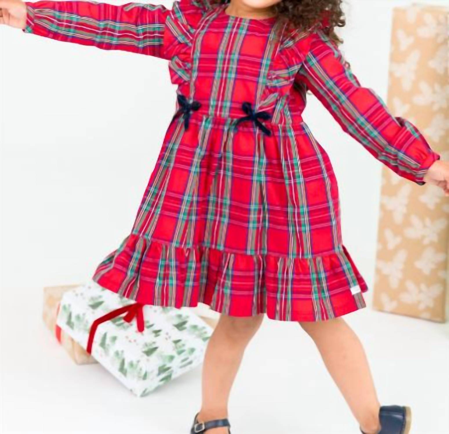 RuffleButts Kid's Tis The Season Ruffle Dress in red - kids' dress