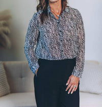 Doe And Rae - Printed Chiffon Button Down Top
