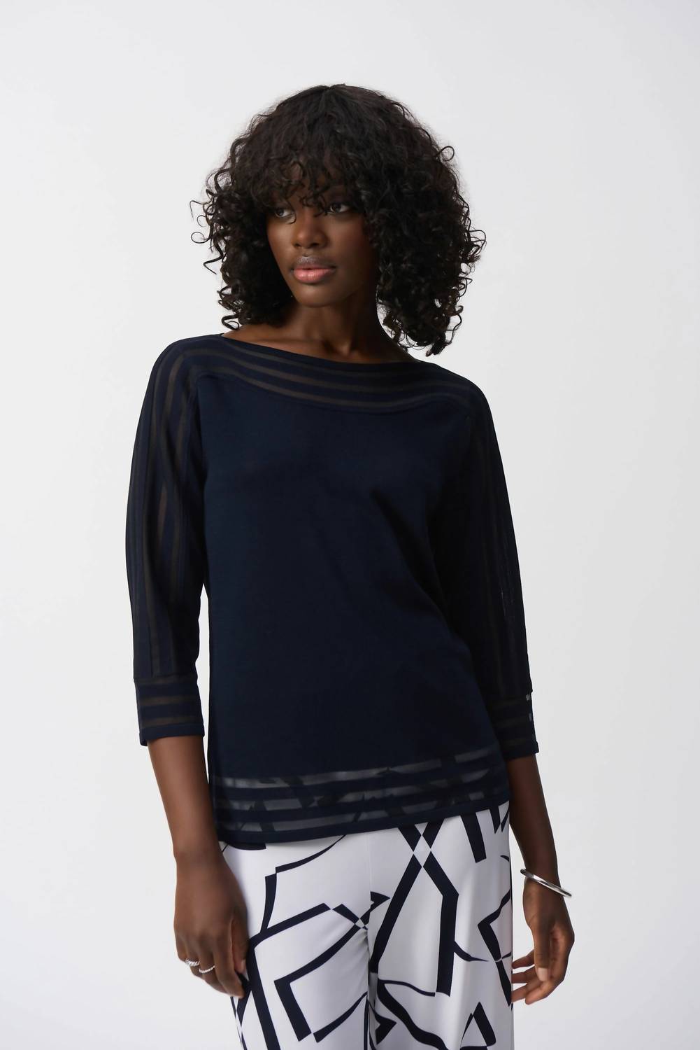 Joseph Ribkoff - Knit Pullover Top With Mesh Detail