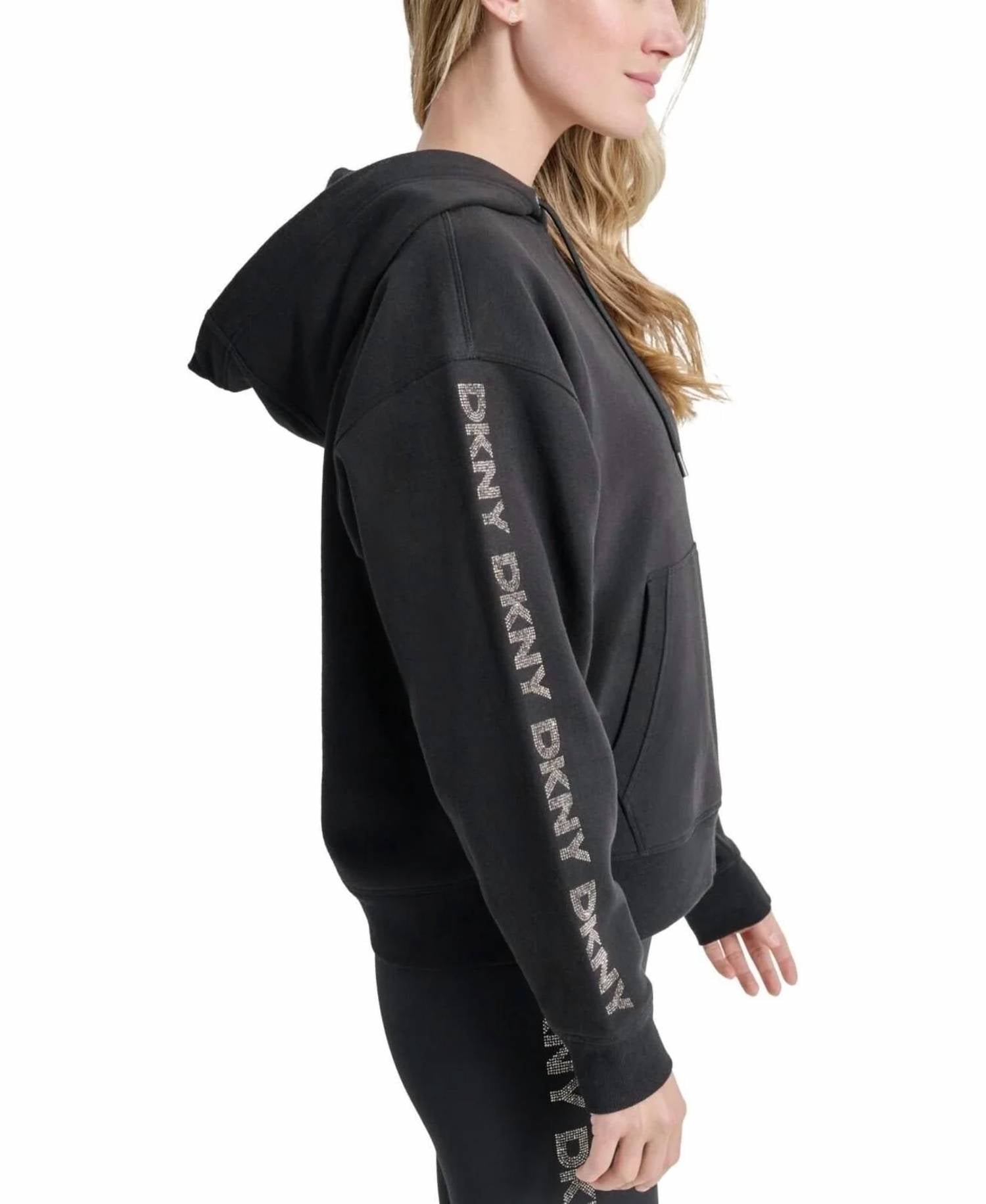 Dkny - Rhinestone Logo Fleece Hoodie
