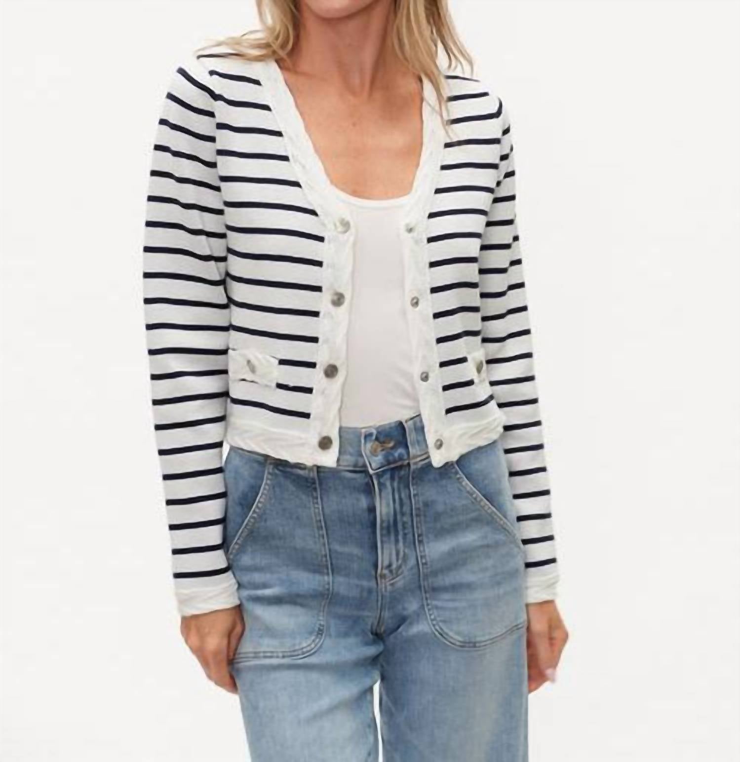 SIX/FIFTY Blaire Striped Cardigan in white navy - women's cardigan - view 4