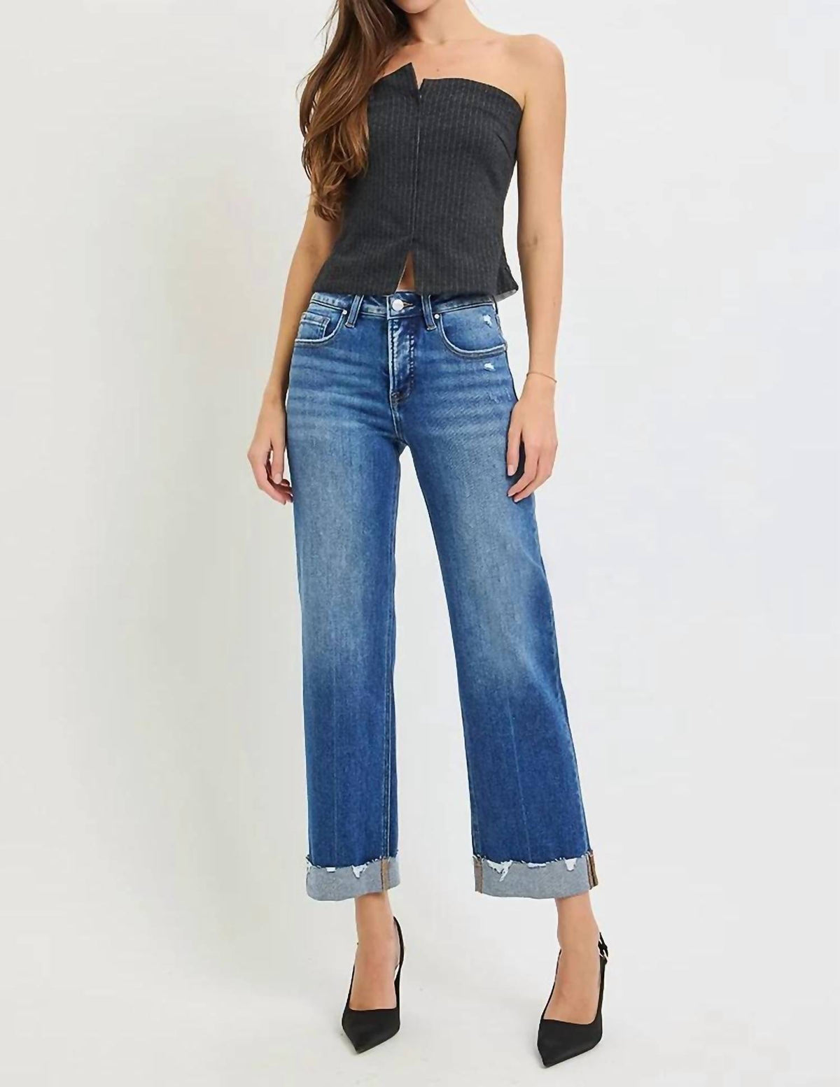 Risen - Tummy Control Mid Rise Wide Straight Jeans