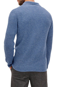 Rails Monty Quarter Zip Sweater in cerulean melange - men's long sleeve top - detail view