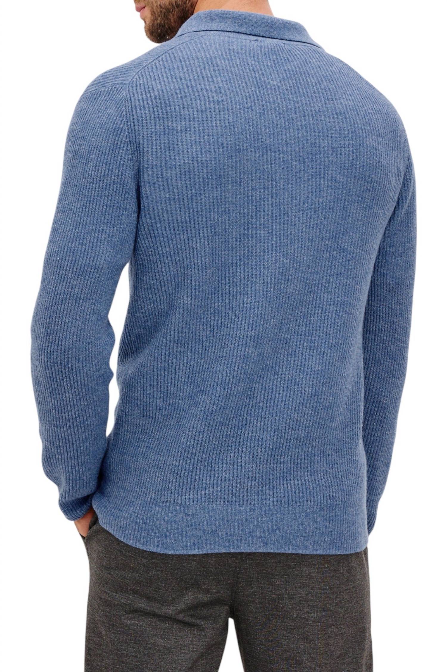 Rails Monty Quarter Zip Sweater in cerulean melange - men's long sleeve top - detail view