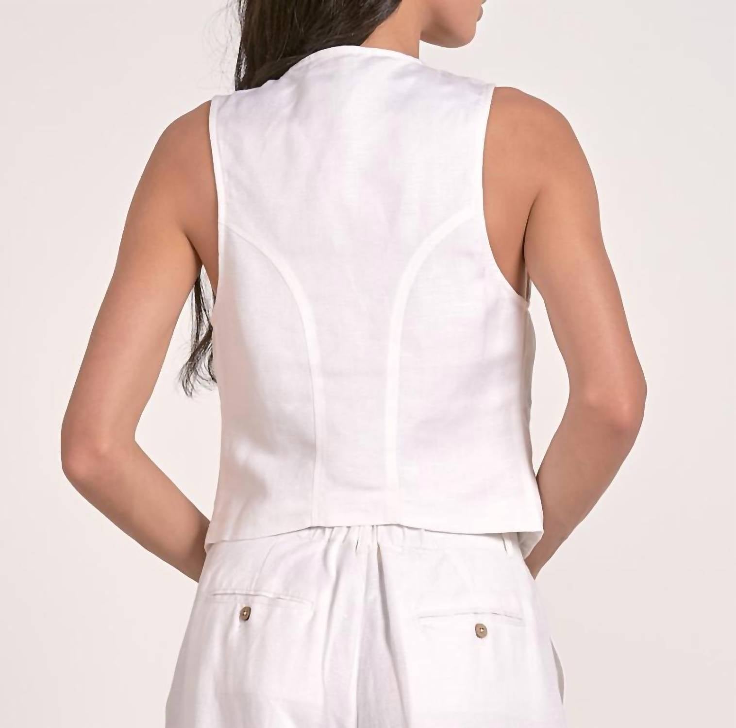 ELAN Sheryl Button Front Vest in white - women's jacket - detail view