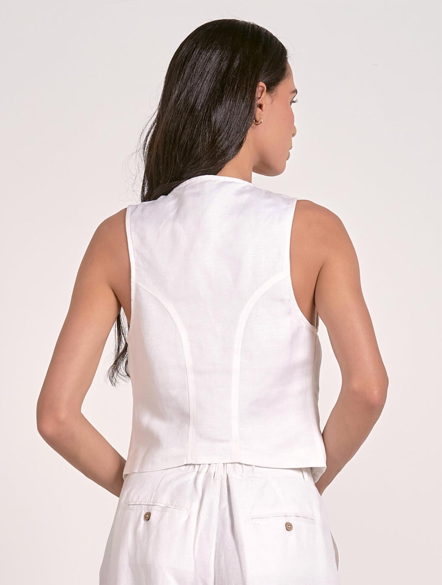 ELAN Sheryl Button Front Vest in white - women's jacket - alternate view
