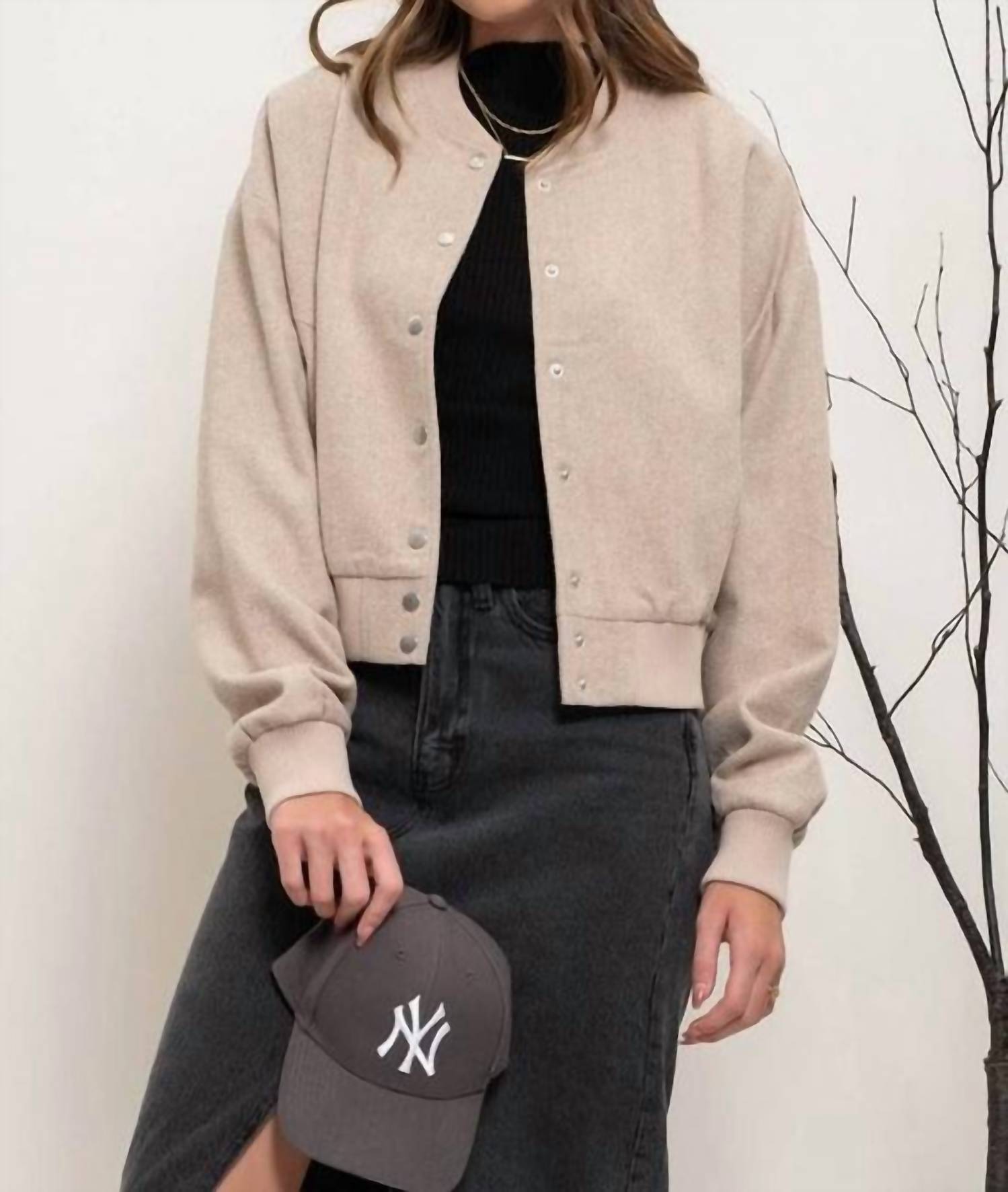Blu Pepper - Solid Snap Button Bomber Jacket