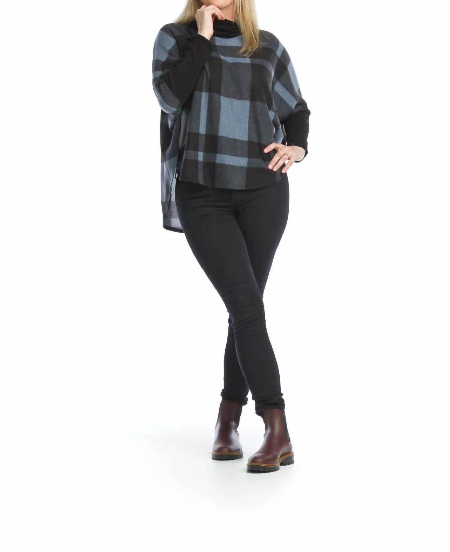 Papillon - Plaid Poncho Style Cowl Neck Sweater