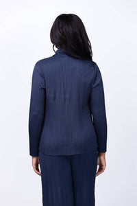 Nic + Zoe Crinkle Crepe Shirt Top in dark indigo - women's long sleeve top - alternate view