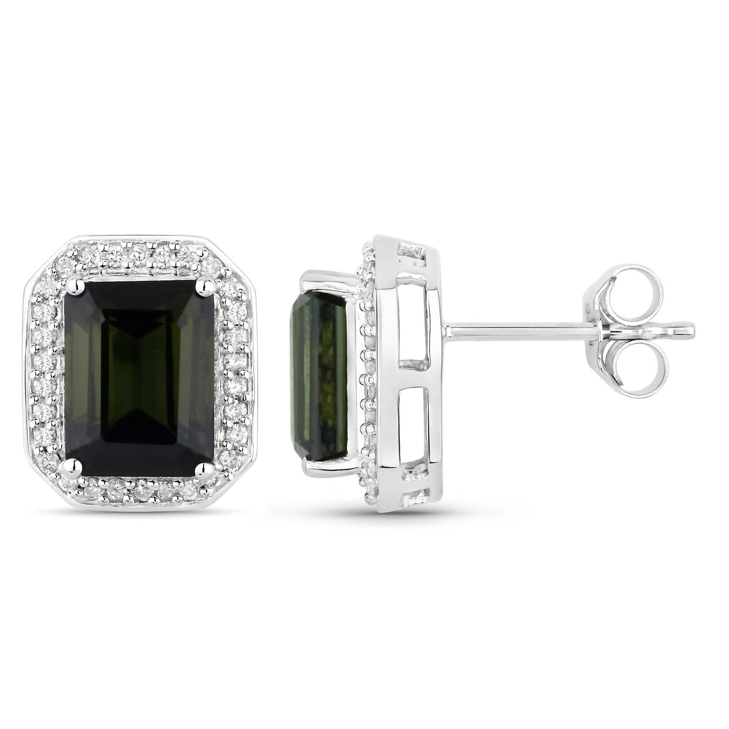 Diana M Jewels Women's Octagon Natural Tourmaline Stud Earrings (3.57 Ct) - Signature Plus in 14k white gold - women's jewelry - detail view