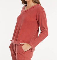 Mododoc - Open V-neck Waffle Top