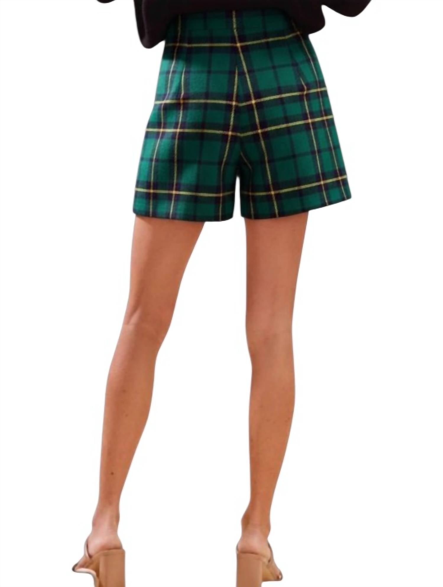 So Me Gloria Checkered Plaid Holiday Skort in red hunter green - women's shorts - detail view