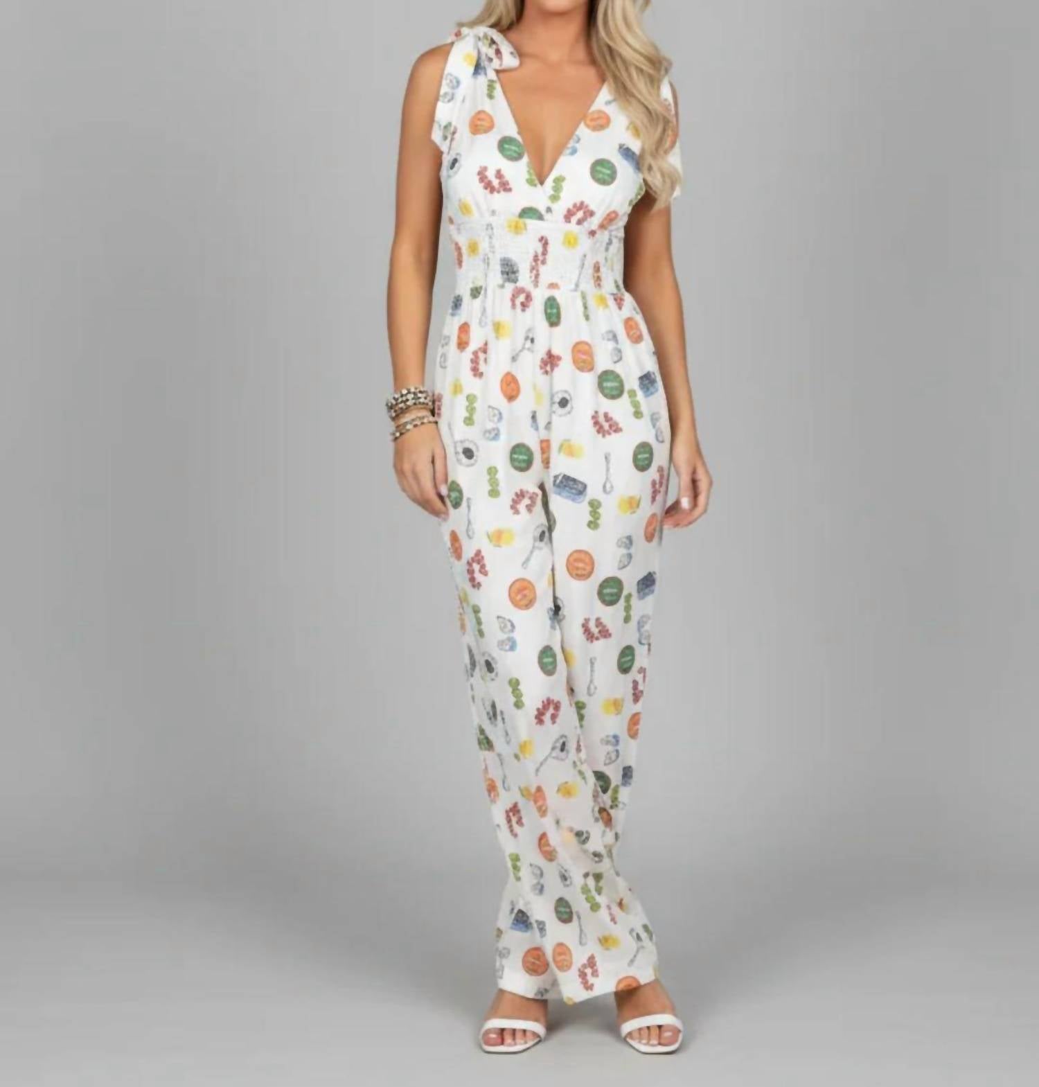 Ee:Some - V-Neck Wide Leg Jumpsuit