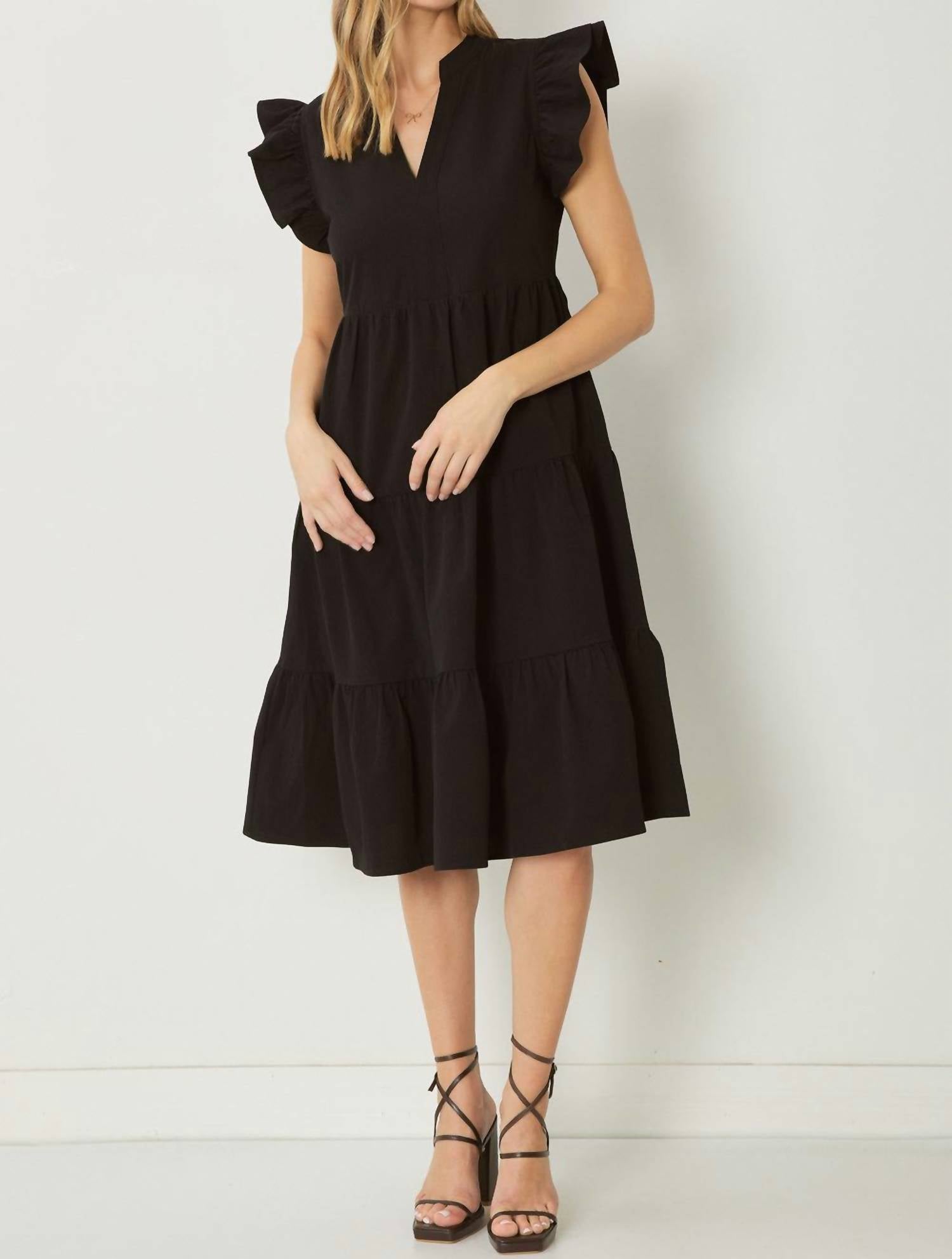 Entro - Ruffled Pocket Tiered Midi Dress