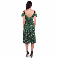Self-Portrait - Pre-loved Cold Shoulder Lace Trimmed Plisse Crepe Midi Dress
