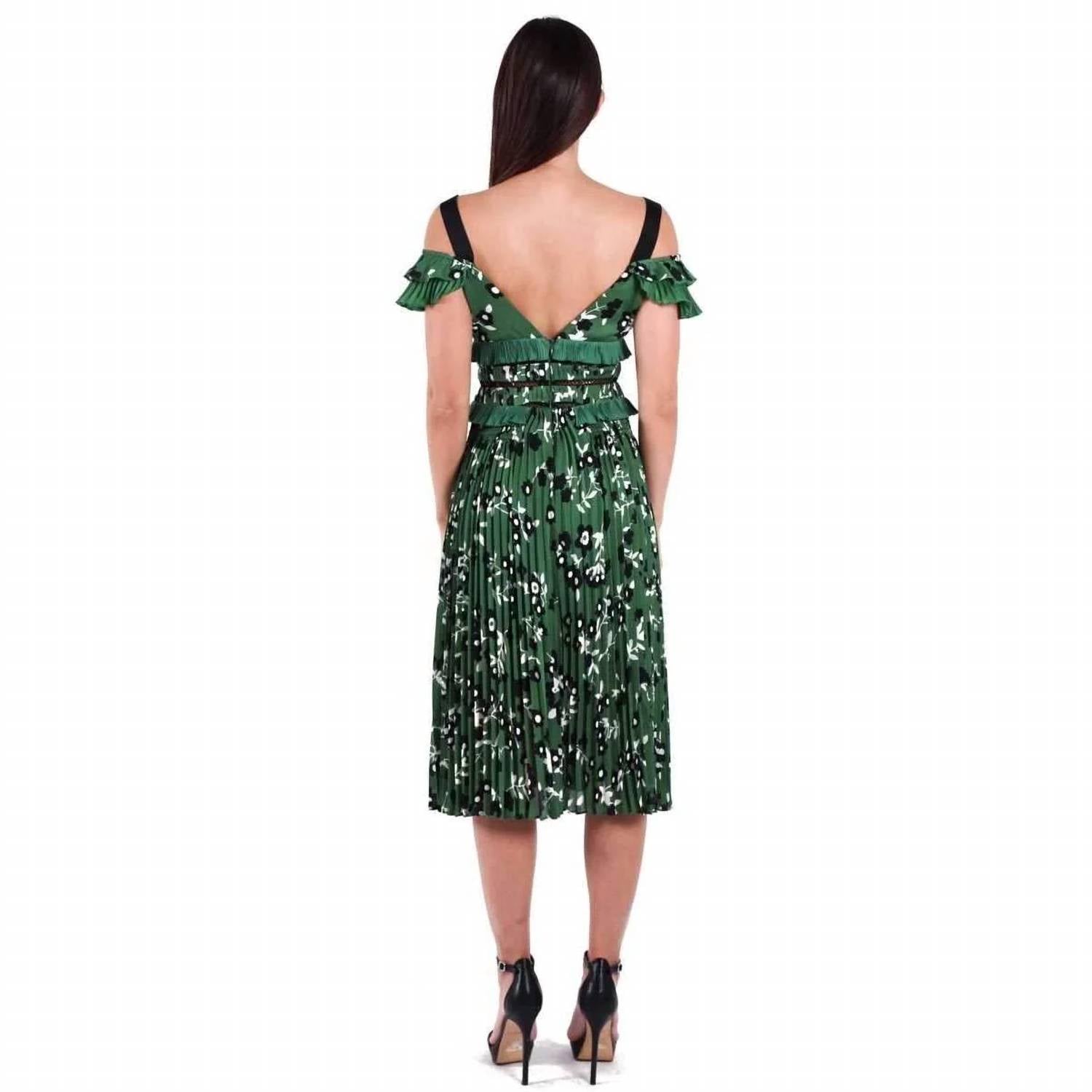 Self-Portrait - Pre-loved Cold Shoulder Lace Trimmed Plisse Crepe Midi Dress
