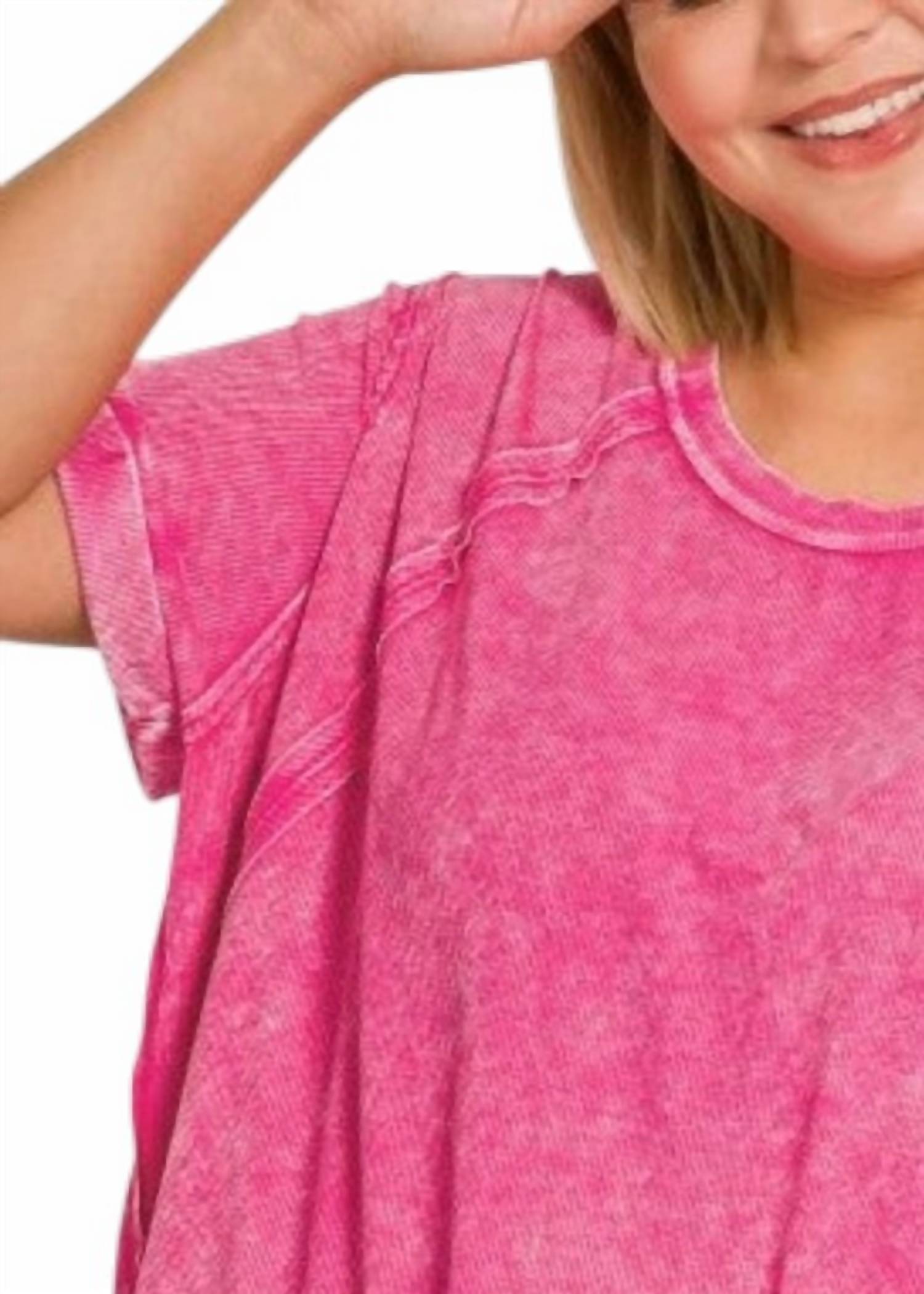 Zenana - Washed Ribbed Short Sleeve Top