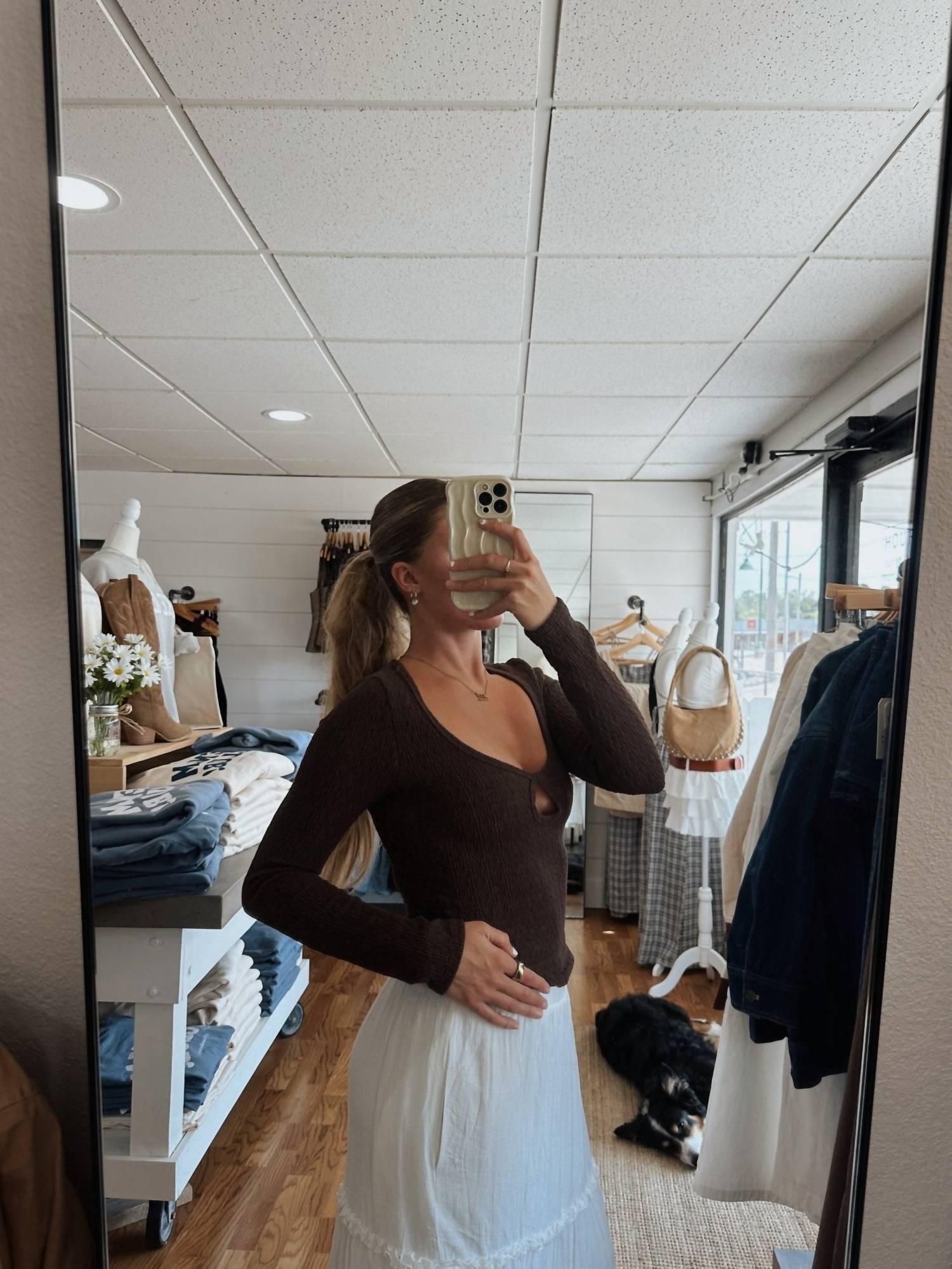 Blue Blush - Long Sleeve Keyhole Top