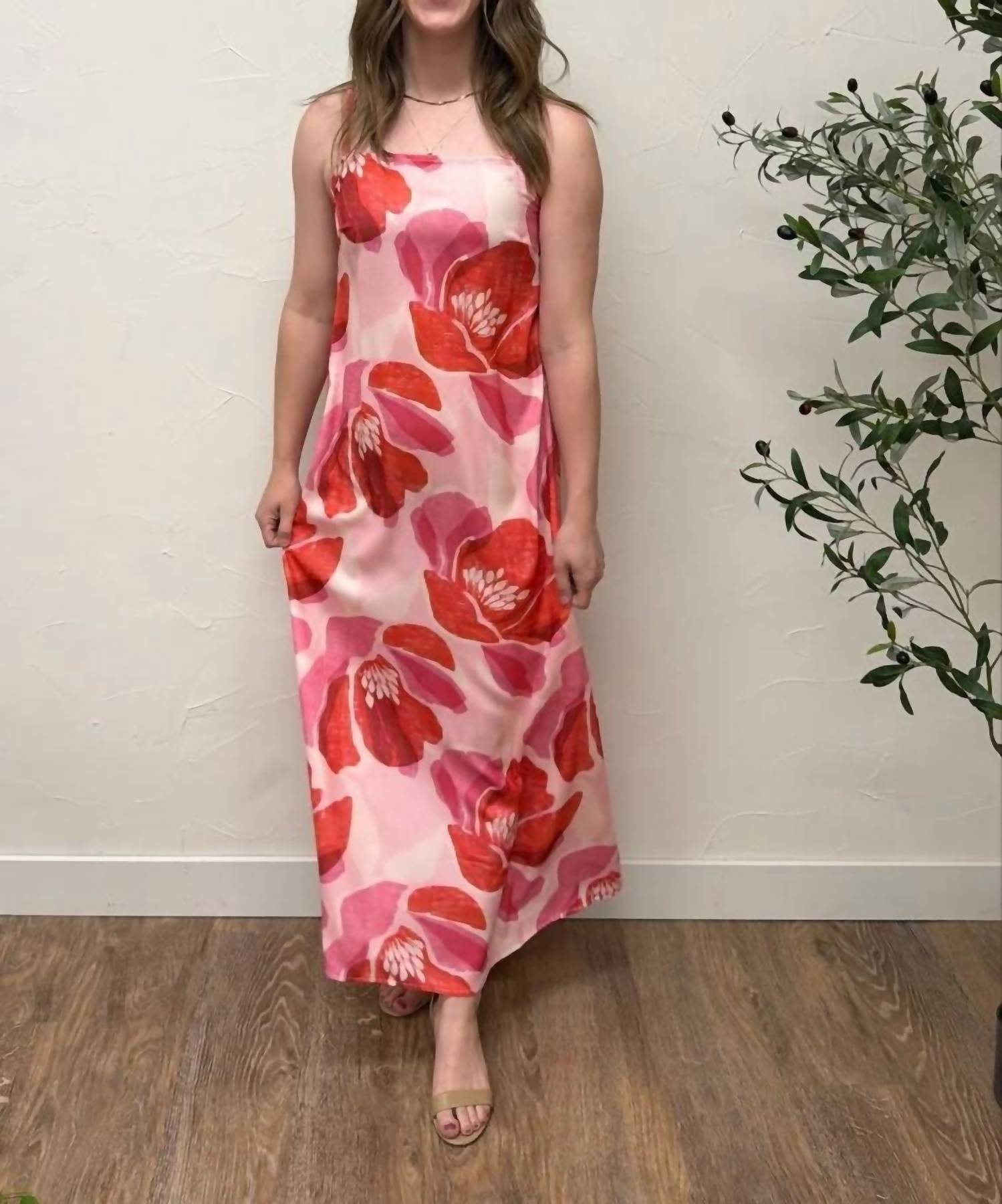 Shop Sevenday - Floral Print Strap Linen Maxi Dress