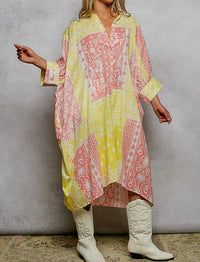 POL Half Sleeve Printed Oversized Shirt Dress in lemon multi - women's dress - view 6