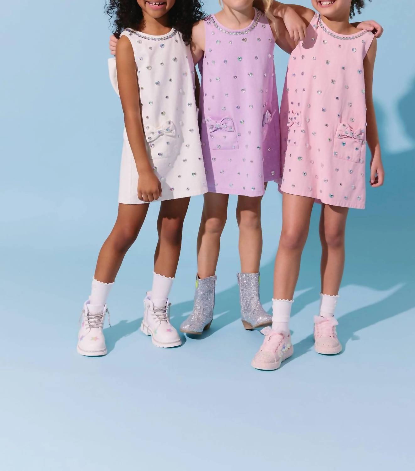 Lola + The Boys - Crystal Heart Denim Bow Dress