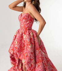 Rachel Allan - Jacquard Print High Low Gown
