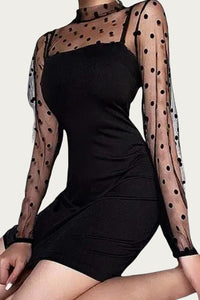 POLKA DOT MESH SLEEVE MINI DRESS