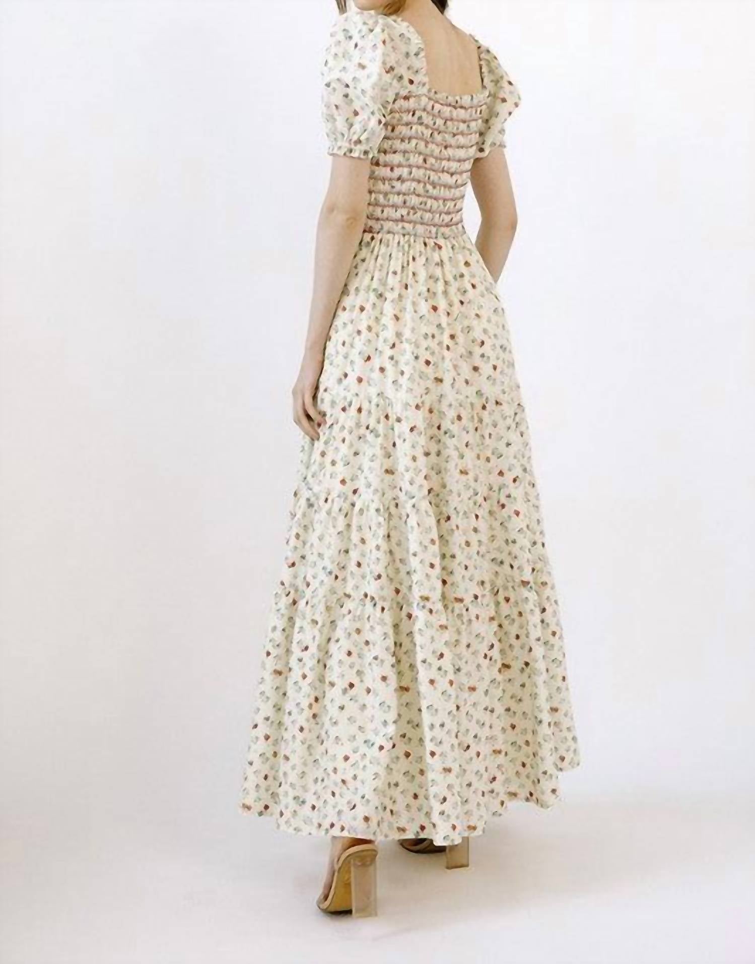Storia - Mable Cotton Floral Smocked Tiered Boho Prarie Maxi Dress