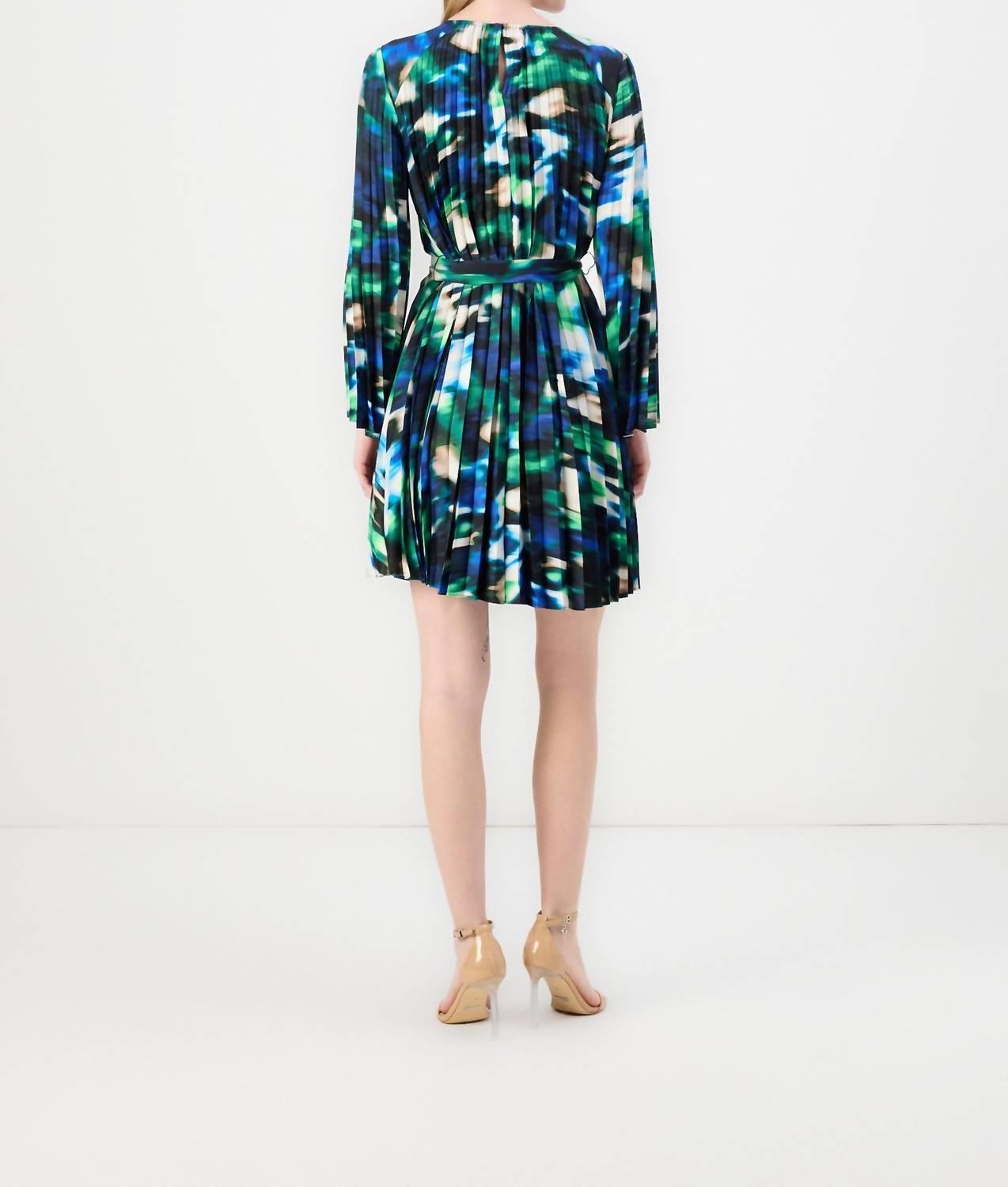 DKNY Pleated A Line Cocktail Dress in blue - women's dress - alternate view